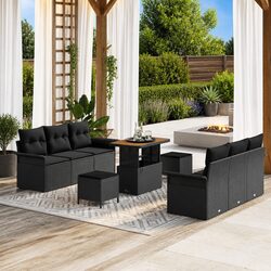 Sturdy 9-Piece Outdoor Sofa Set in Black Poly Rattan