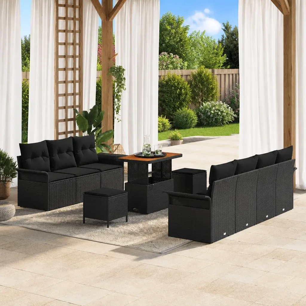 Garden Sofa Set Poly Rattan 10 Piece Outdoor Furniture Black with Cushions