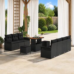 Black 10-Piece Poly Rattan Garden Sofa Set with Cushions