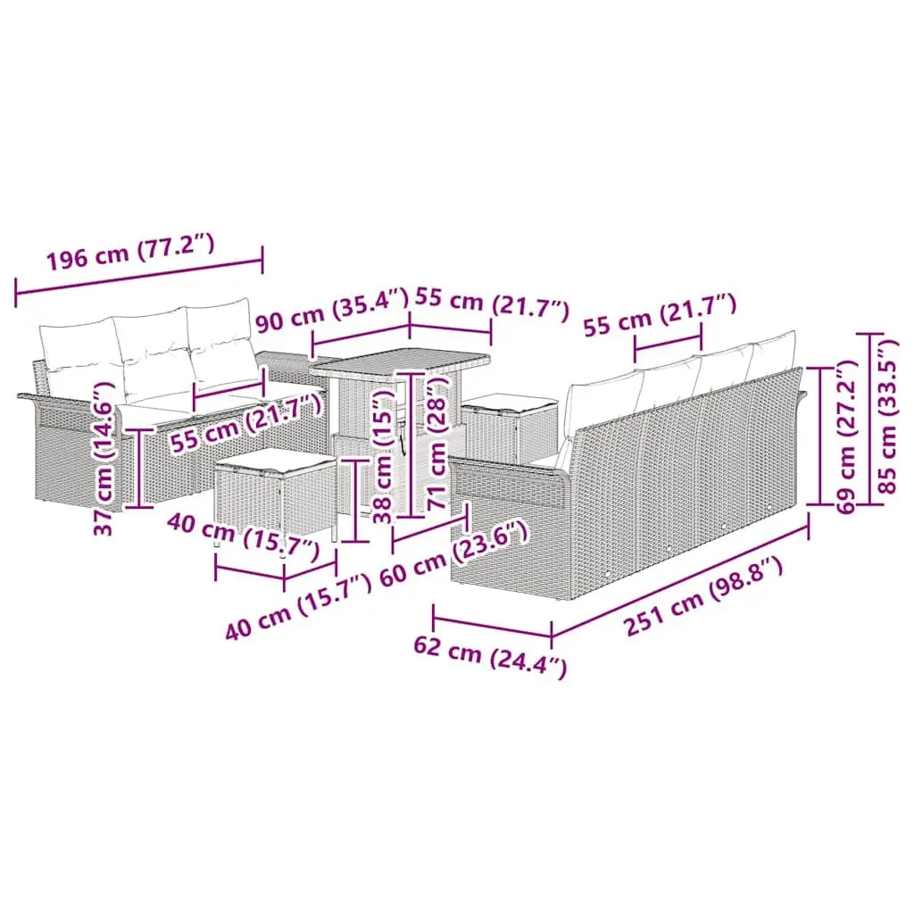 Garden Sofa Set Poly Rattan 10 Piece Outdoor Furniture Black with Cushions