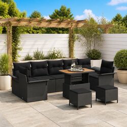 10-Piece Black Poly Rattan Modular Garden Sofa Set