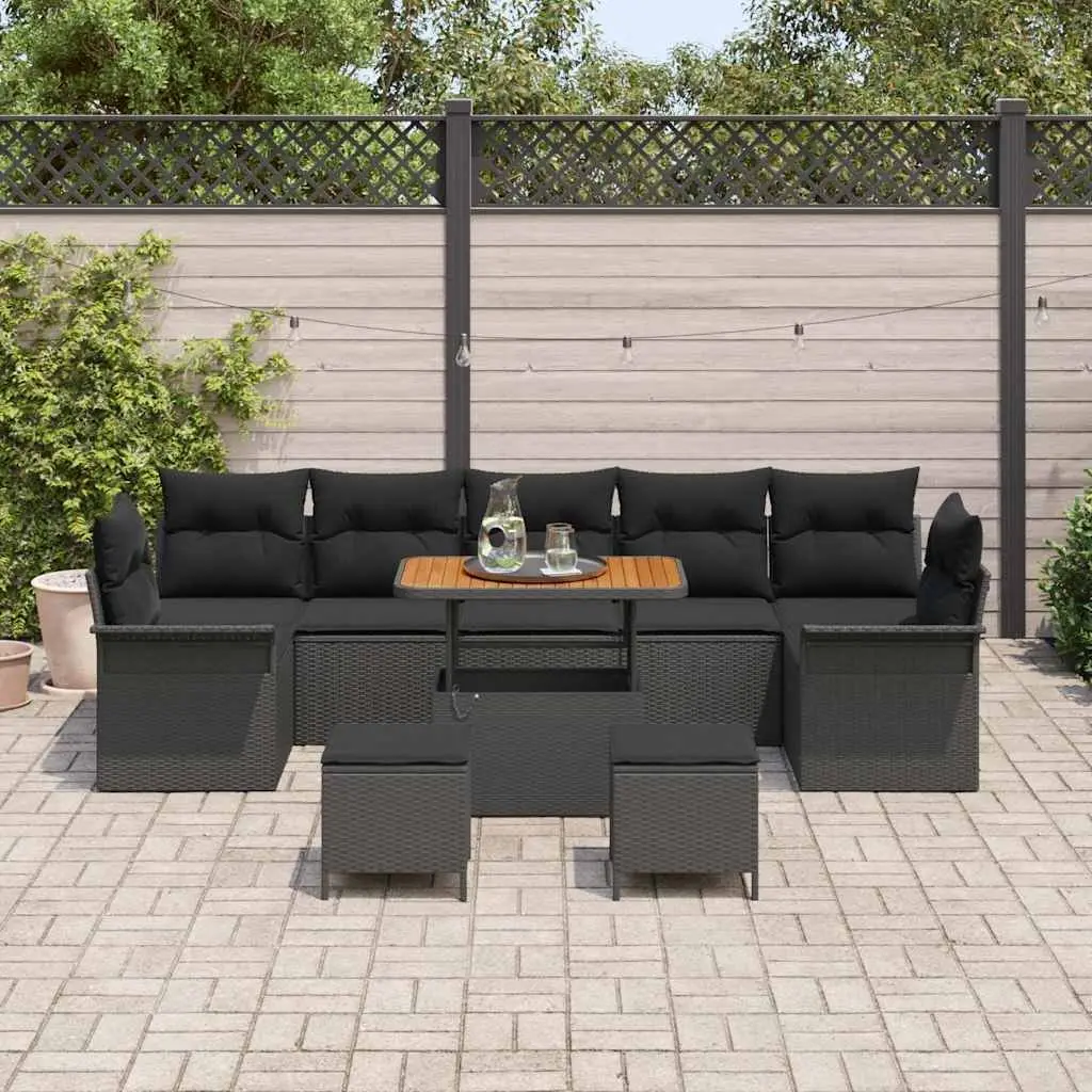 Garden Sofa Set Poly Rattan 10 Piece Outdoor Furniture Black