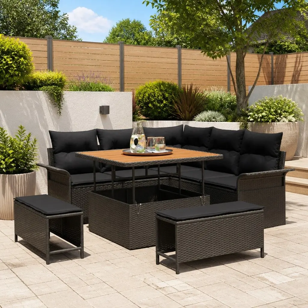 8-Piece Garden Sofa Set in Black Poly Rattan