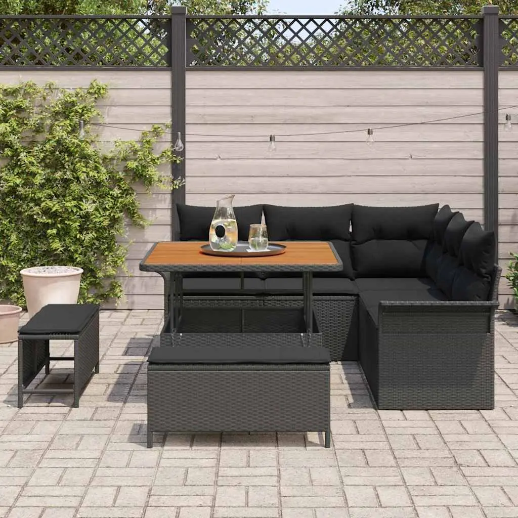8-Piece Garden Sofa Set in Black Poly Rattan
