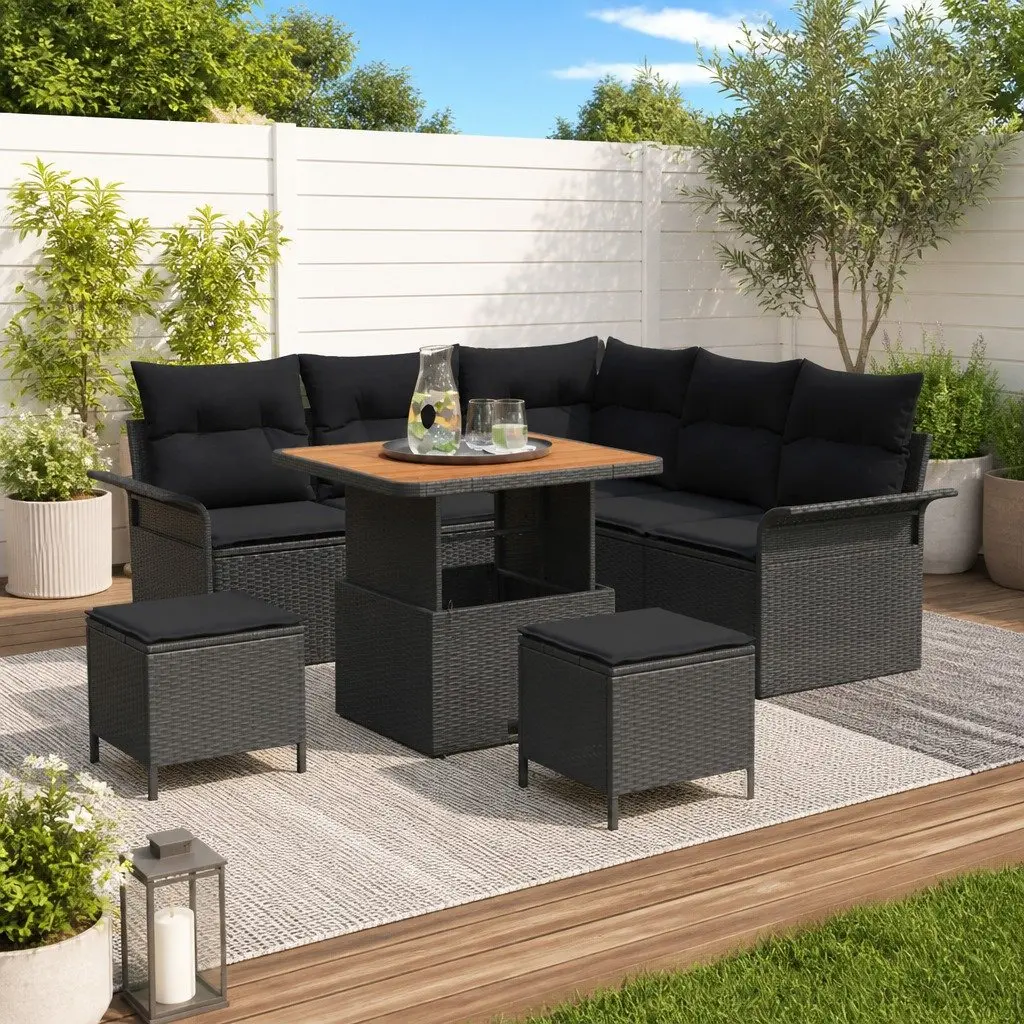 Garden Sofa Set Poly Rattan 8 Pieces Black Outdoor Furniture with Cushion
