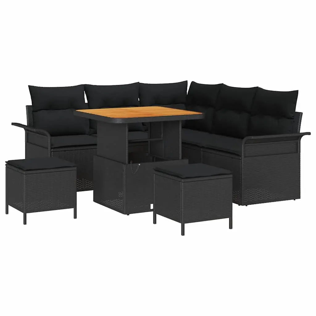 Garden Sofa Set Poly Rattan 8 Pieces Black Outdoor Furniture with Cushion
