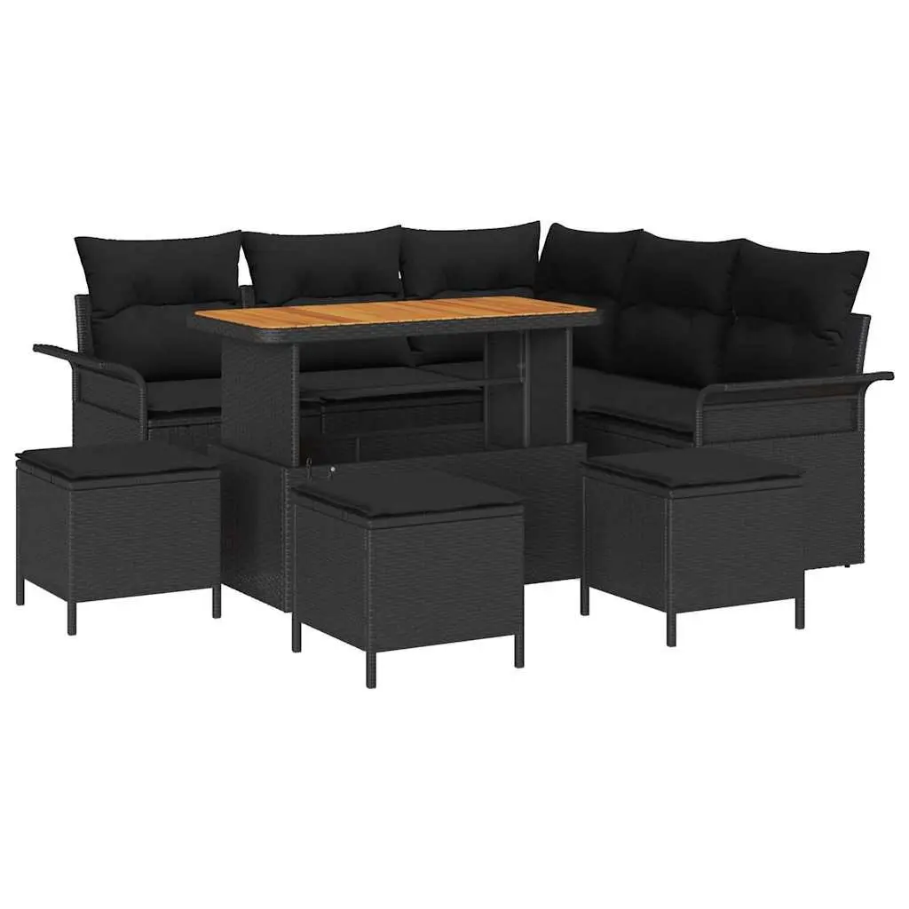 9-Piece Outdoor Sofa Set with Black Poly Rattan