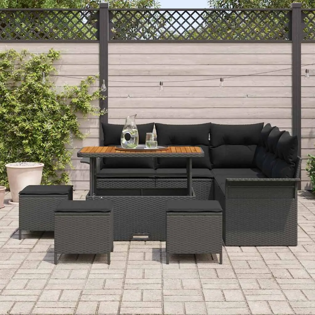 9-Piece Outdoor Sofa Set with Black Poly Rattan