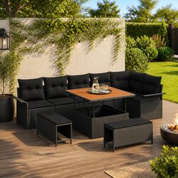 Modular Black Poly Rattan Garden Sofa Set 9 pcs