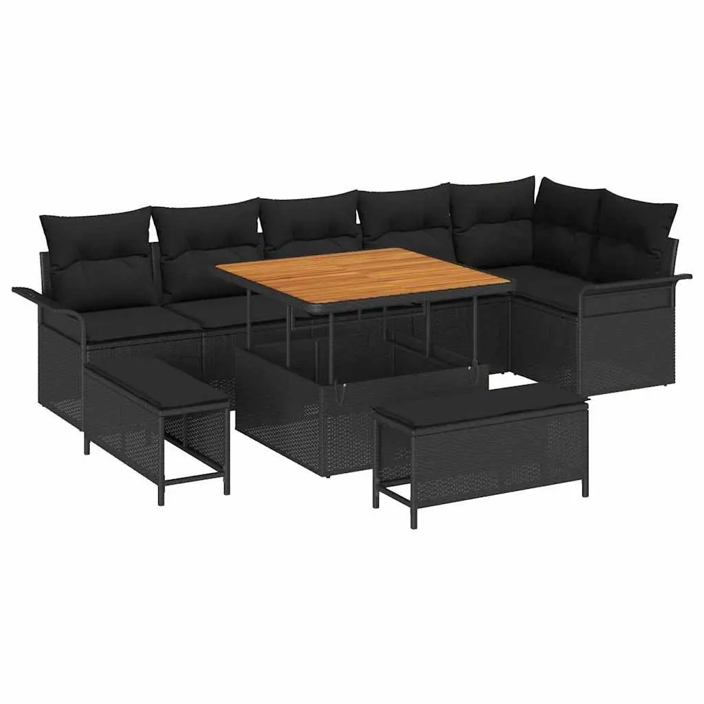 Modular Black Poly Rattan Garden Sofa Set 9 pcs