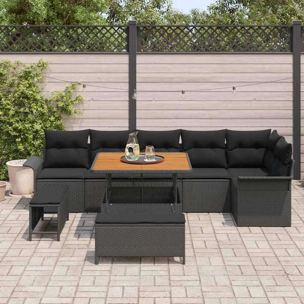 Modular Black Poly Rattan Garden Sofa Set 9 pcs