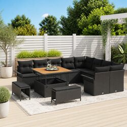 12-Piece Modular Black Poly Rattan Garden Sofa Set