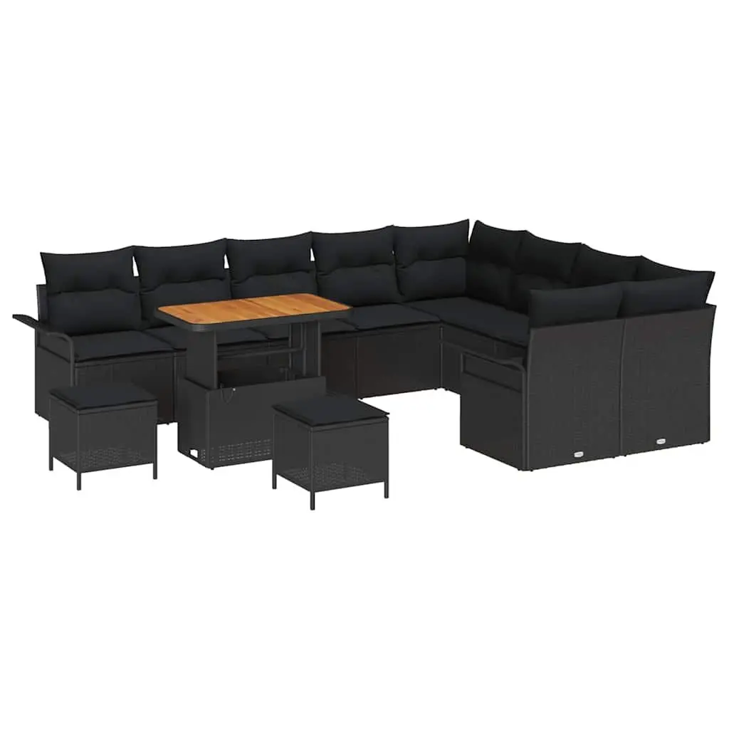 Modular Outdoor Sofa Set with Cushions, Black 12pc