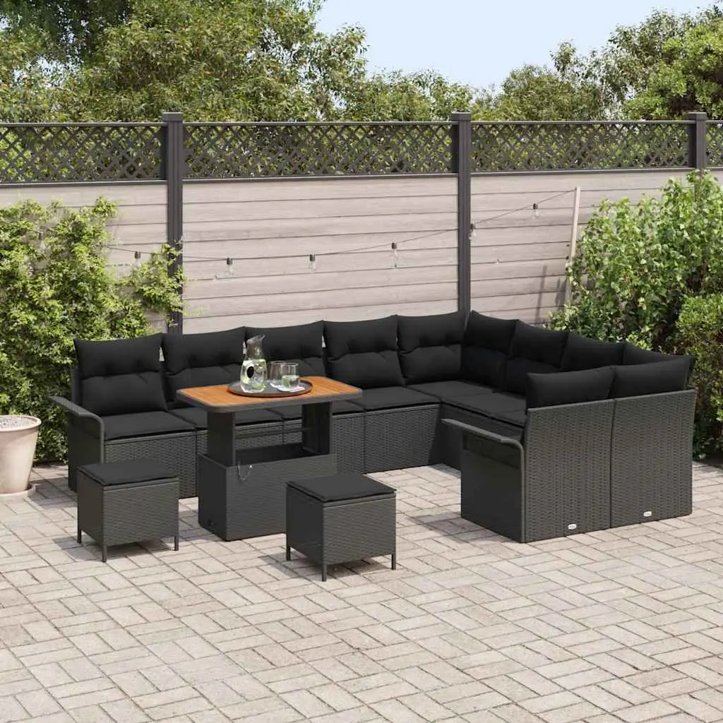Modular Outdoor Sofa Set with Cushions, Black 12pc