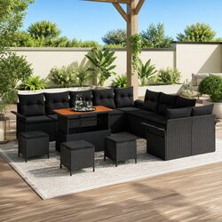 Premium Black Garden Sofa Set 14 Pieces with Cushions