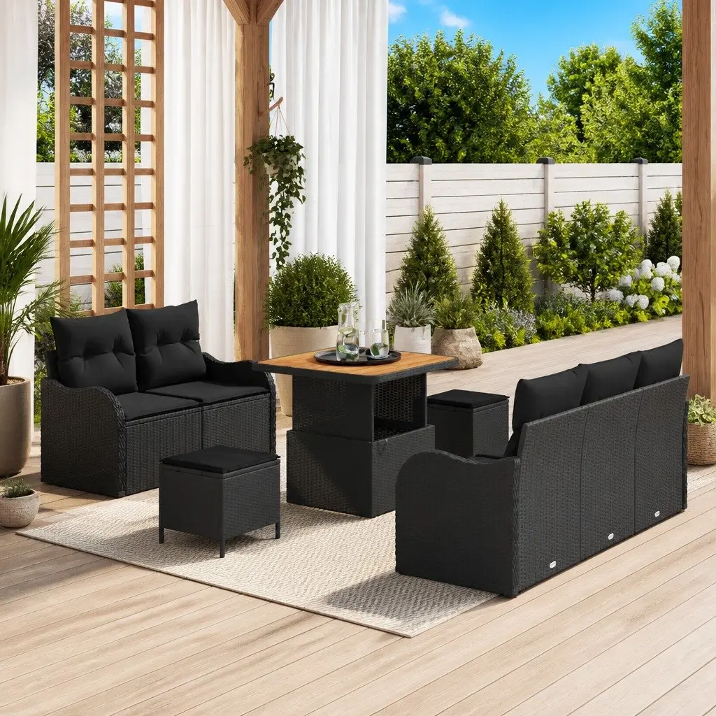 Outdoor Sofa Set Poly Rattan 8 Piece Black