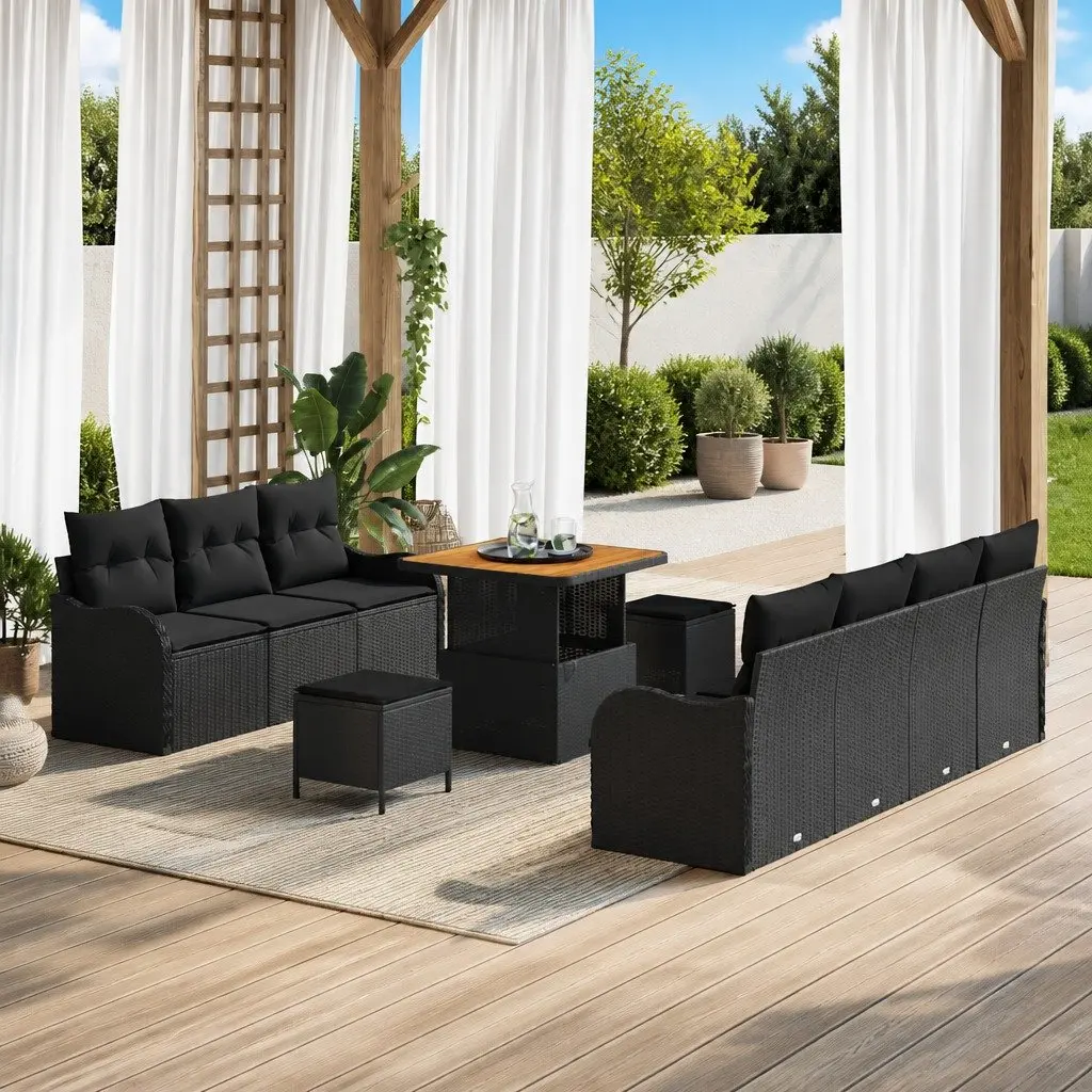 10-Piece Modular Poly Rattan Sofa Set in Black