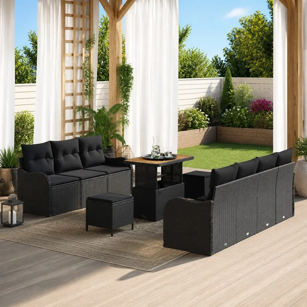 Modular Outdoor Garden Sofa Set 10 Piece Black Rattan
