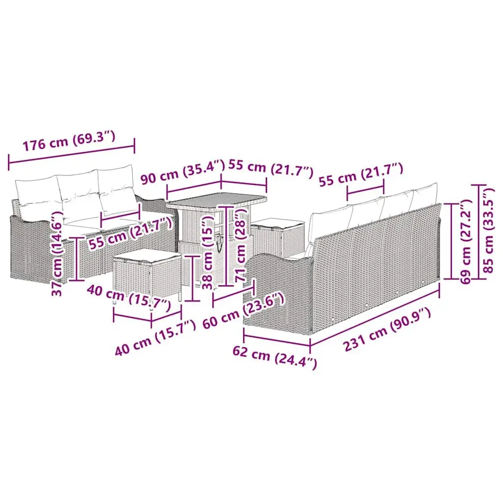 Modular Outdoor Garden Sofa Set 10 Piece Black Rattan