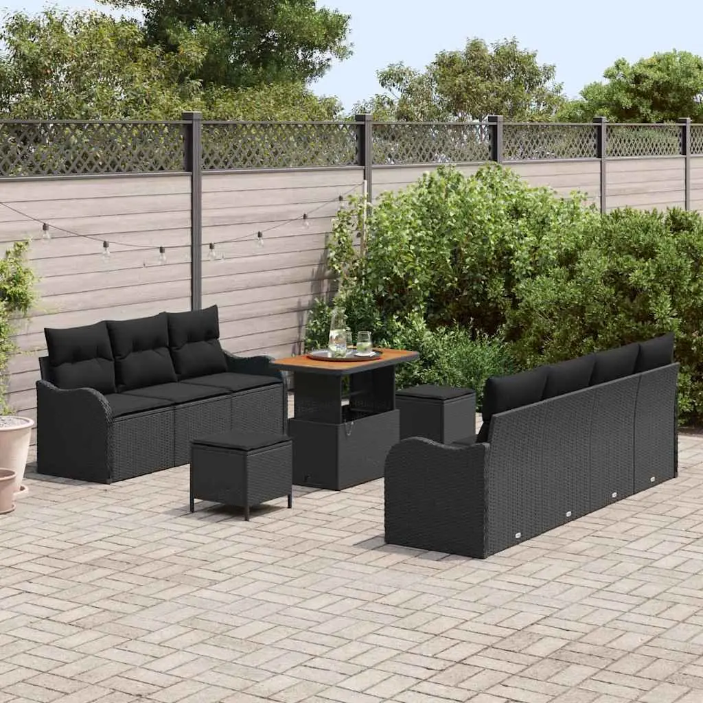 Modular Outdoor Garden Sofa Set 10 Piece Black Rattan