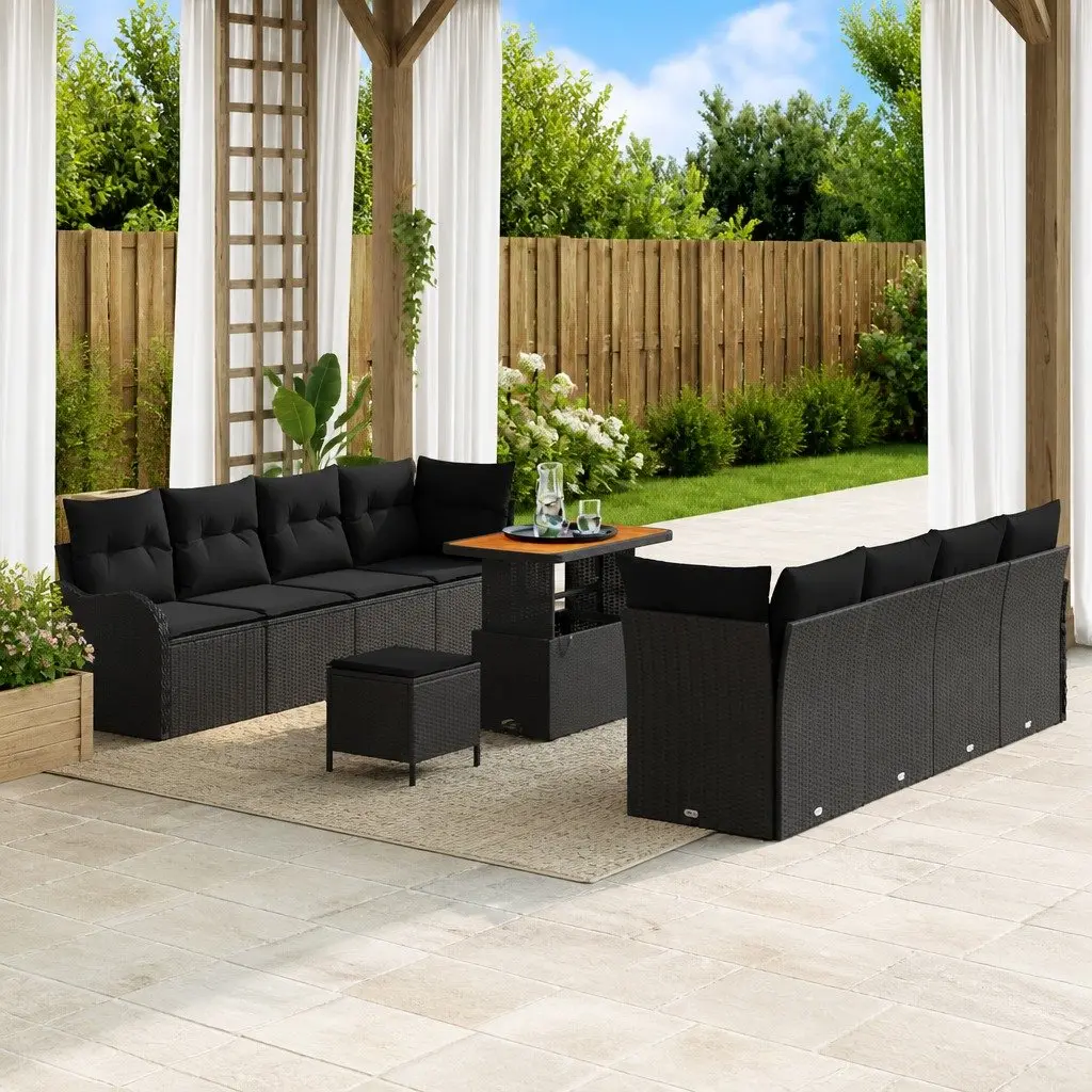 Modular Black Poly Rattan Garden Sofa Set with Cushions
