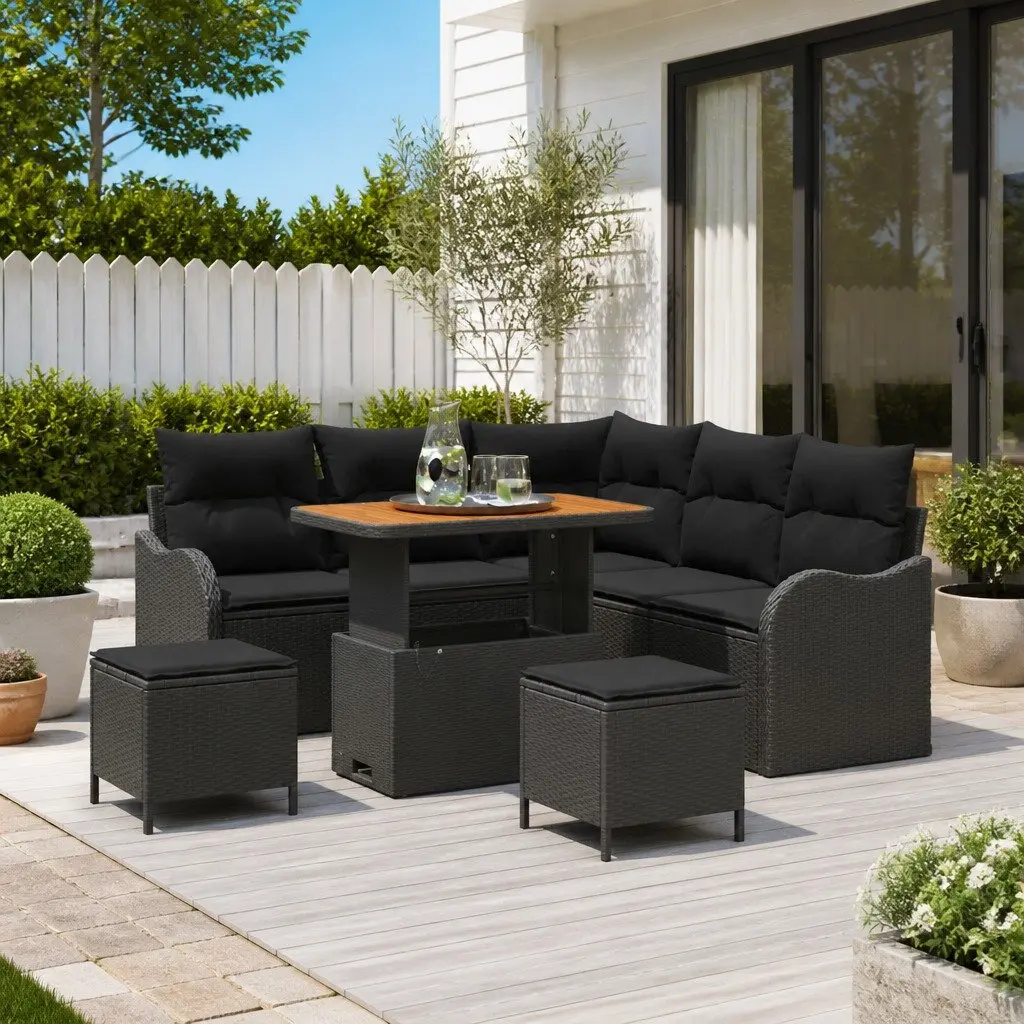 Garden Sofa Set Poly Rattan 8 Piece Outdoor Furniture Black