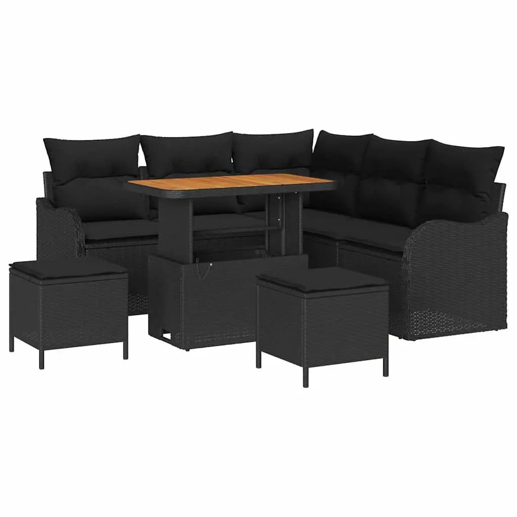 Garden Sofa Set Poly Rattan 8 Piece Outdoor Furniture Black