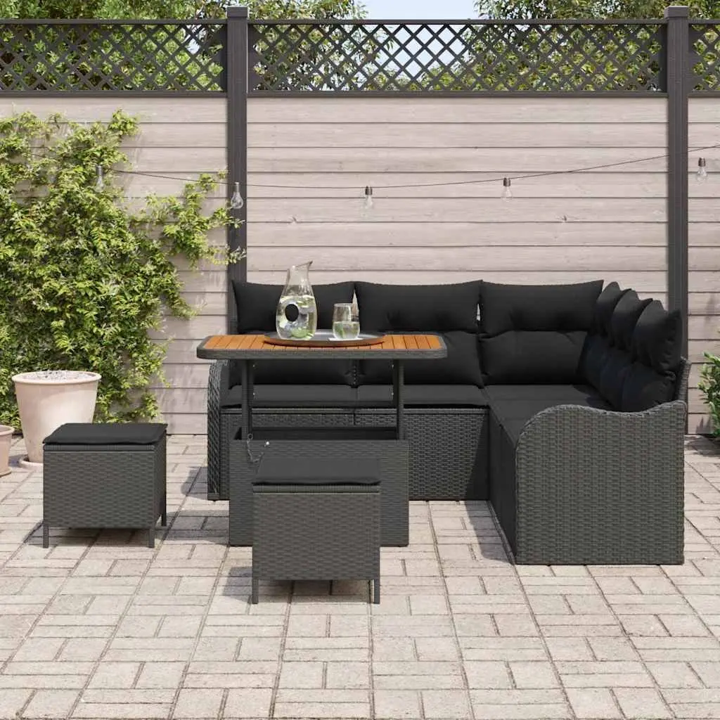 Garden Sofa Set Poly Rattan 8 Piece Outdoor Furniture Black