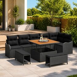High-Quality 9-Piece Black Poly Rattan Garden Sofa Set