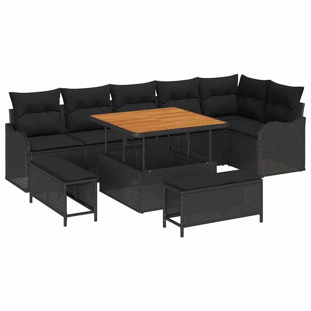 Garden Sofa Set Poly Rattan 9 Pieces Black Outdoor Furniture