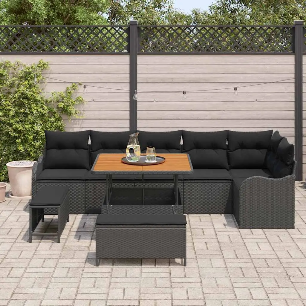 Garden Sofa Set Poly Rattan 9 Pieces Black Outdoor Furniture