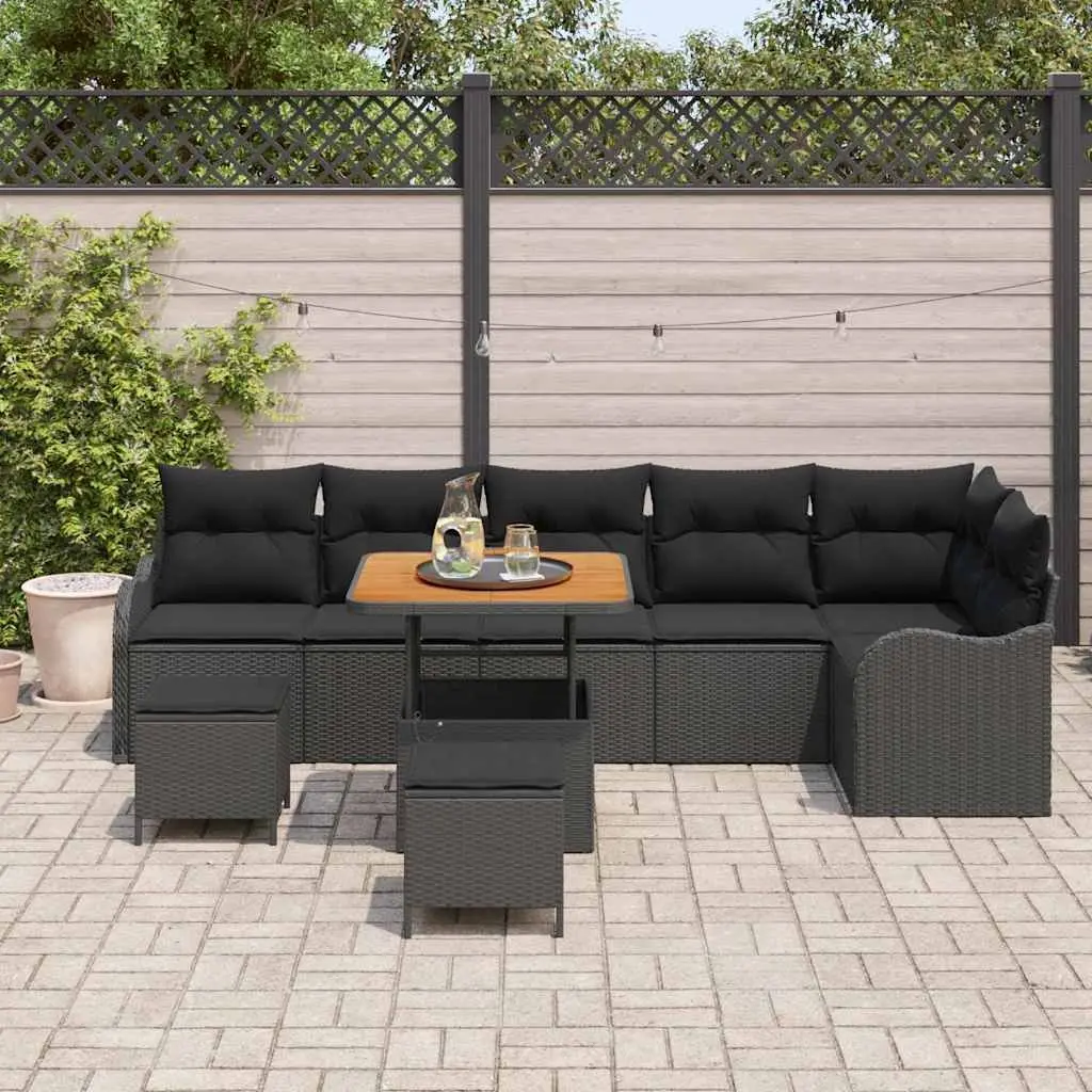 9-Piece Outdoor Sofa Set in Black Poly Rattan