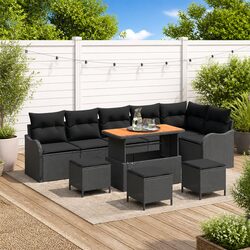 10-Piece Modular Outdoor Sofa Set in Black Poly Rattan