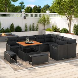 Durable 12-Piece Garden Sofa Set with Poly Rattan
