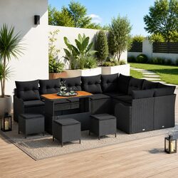 Premium Black Poly Rattan 13-Piece Garden Sofa Set