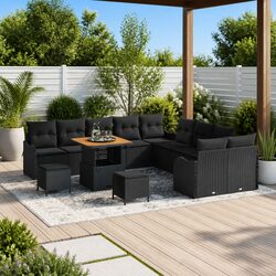 Durable Black Poly Rattan 13-Piece Garden Sofa Set