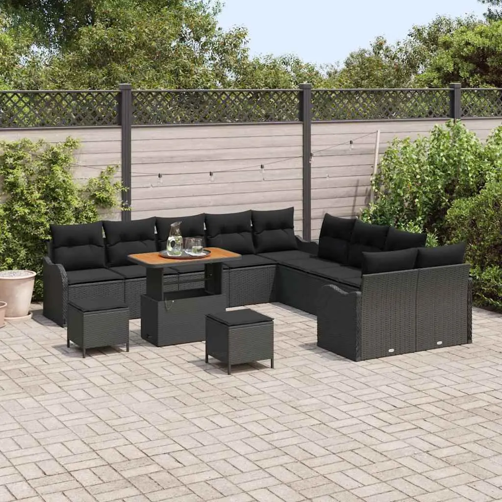 Black Poly Rattan Garden Sofa Set 13 pcs