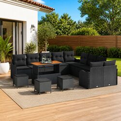 Stylish 14 Piece Black Poly Rattan Garden Sofa Set