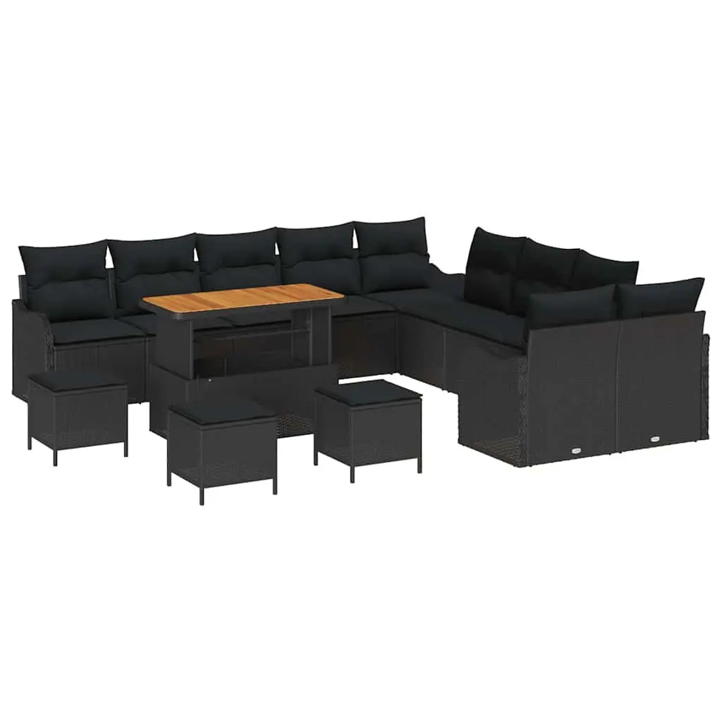 14 Piece Black Poly Rattan Garden Sofa Set
