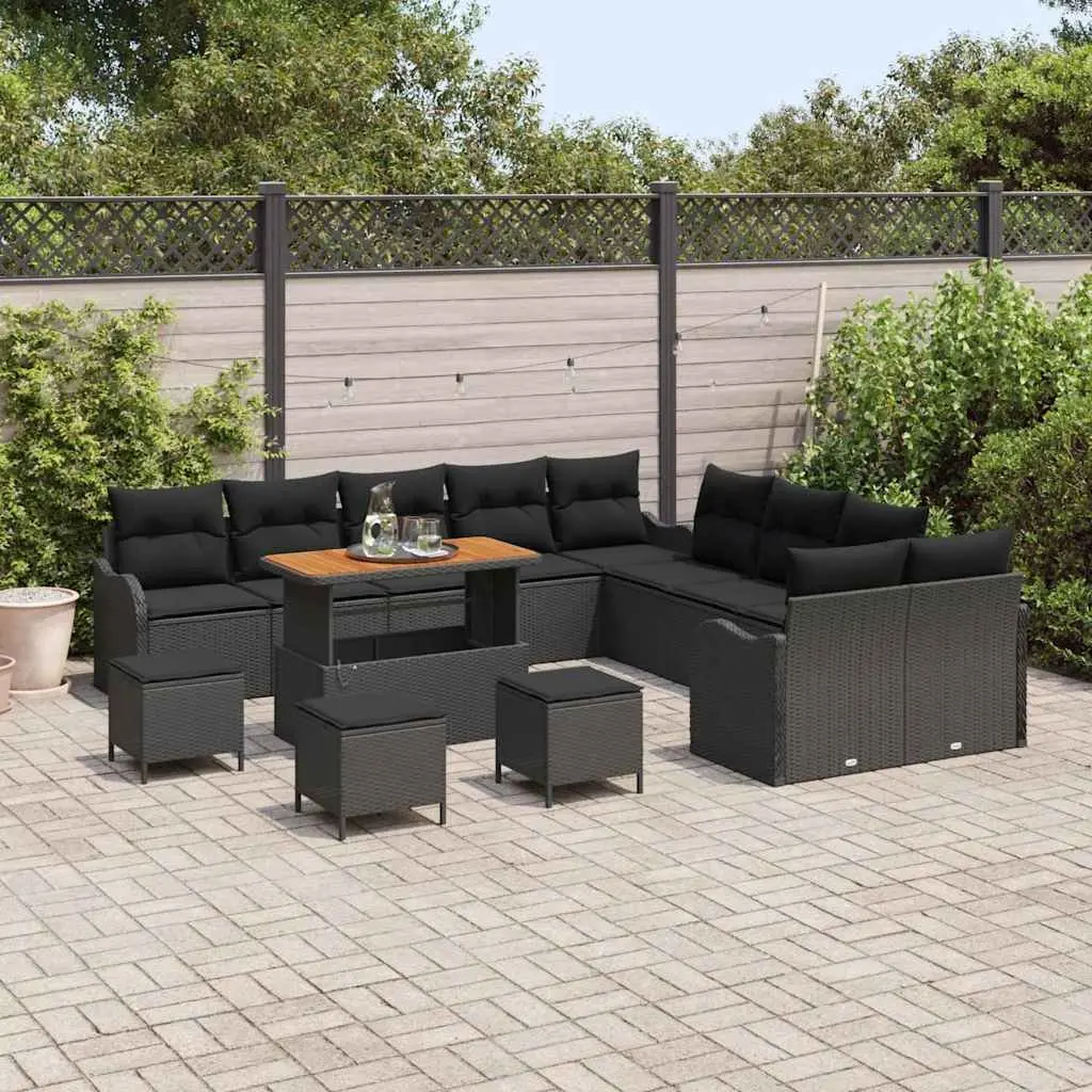 14 Piece Black Poly Rattan Garden Sofa Set