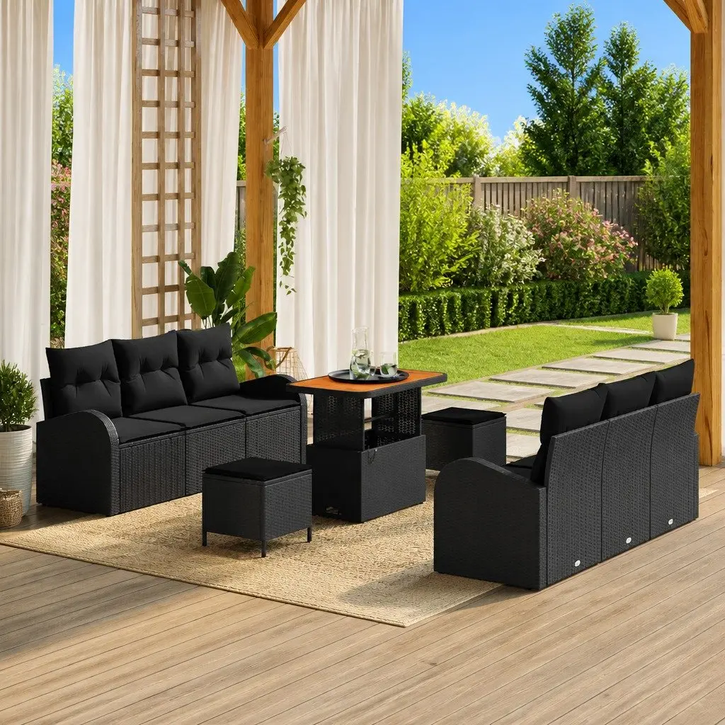 Garden Sofa Set Poly Rattan 9 Piece Outdoor Furniture Black Modular Patio Lounge