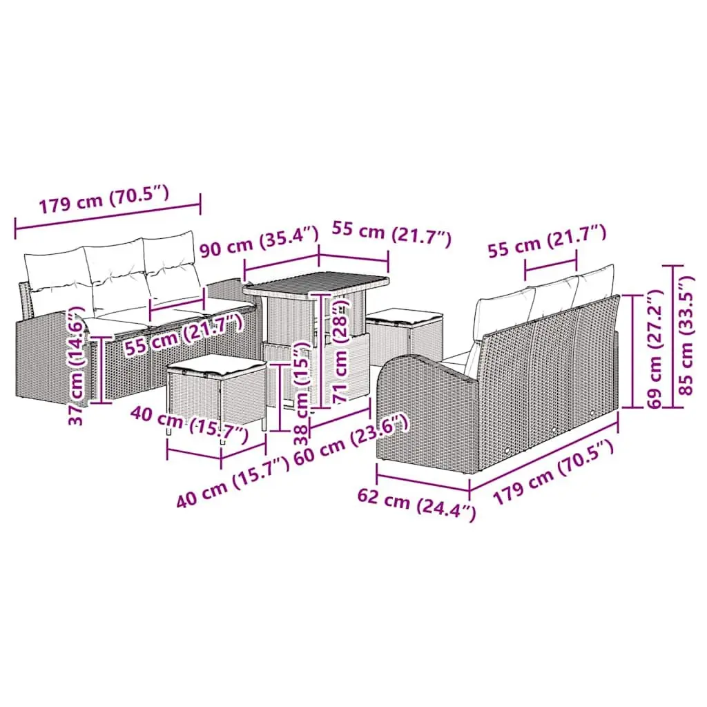 Garden Sofa Set Poly Rattan 9 Piece Outdoor Furniture Black Modular Patio Lounge