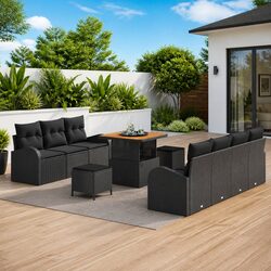 Stylish 10-Piece Outdoor Sofa Set in Black Poly Rattan