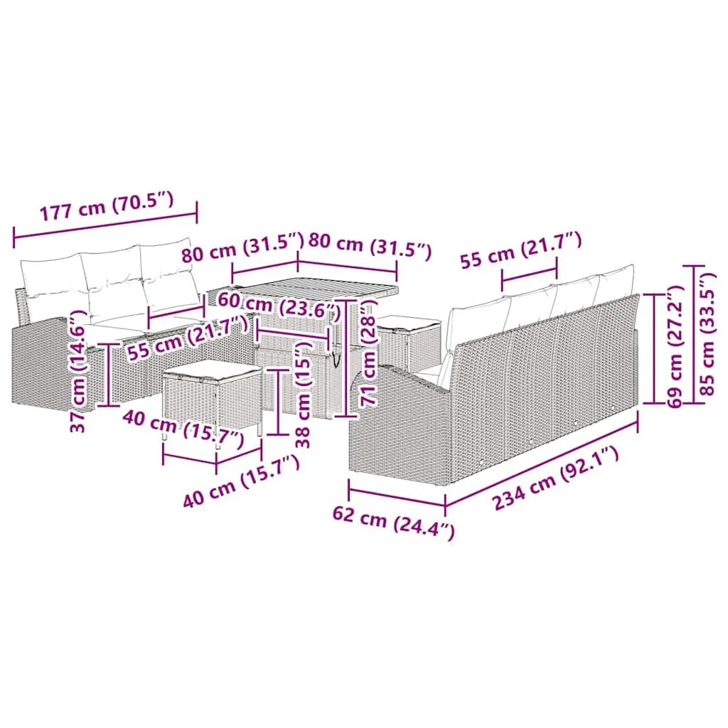 10 Piece Outdoor Garden Sofa Set Black Poly Rattan Modular Patio Furniture