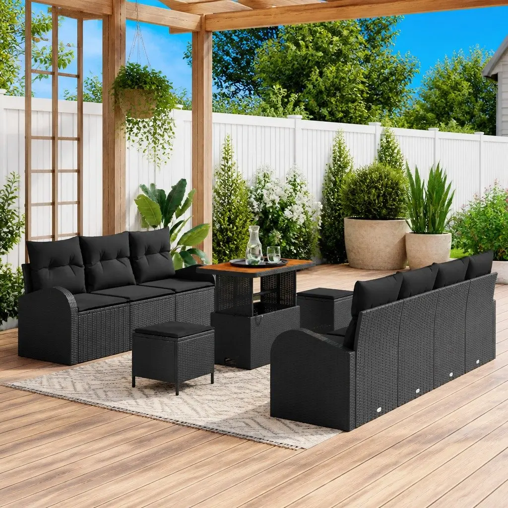 Garden Sofa Set Poly Rattan 10 Piece Outdoor Furniture Black