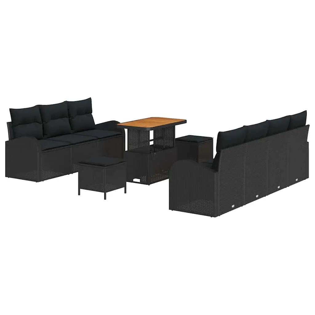 Garden Sofa Set Poly Rattan 10 Piece Outdoor Furniture Black