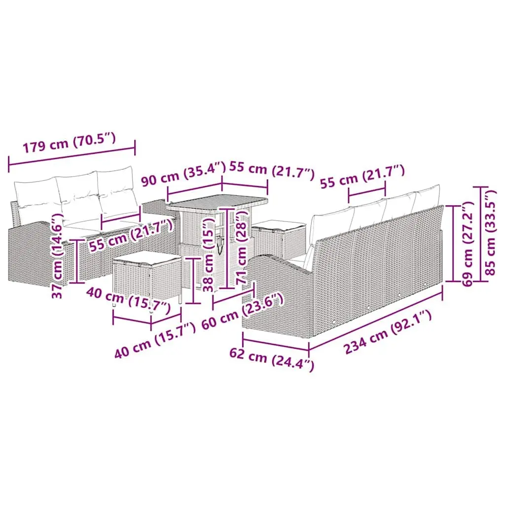 Garden Sofa Set Poly Rattan 10 Piece Outdoor Furniture Black