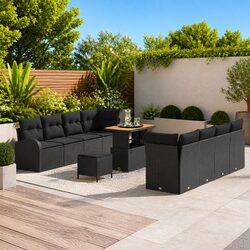 Black 11-Piece Garden Sofa Set with Cushions