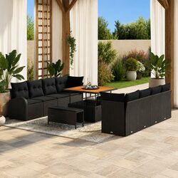 Premium Black Poly Rattan Garden Sofa Set - 11 Pcs