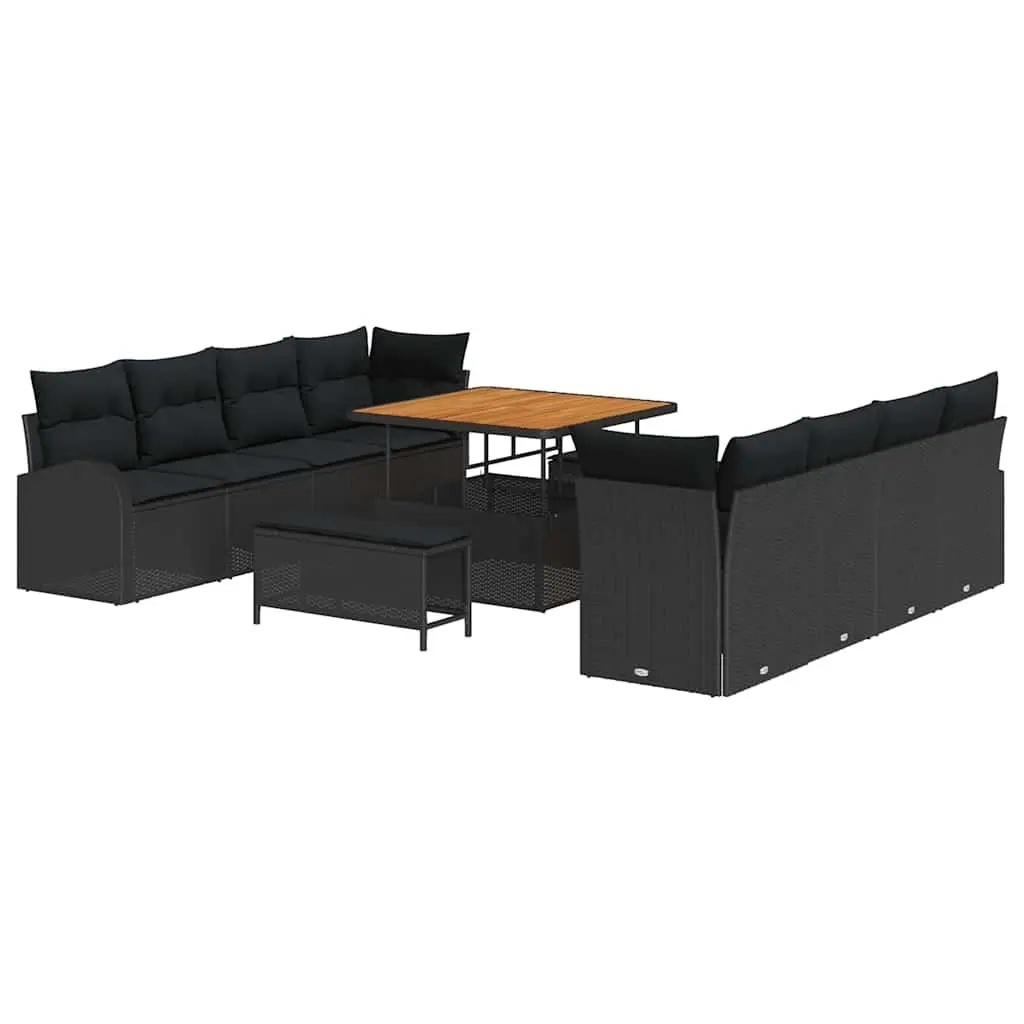 Garden Sofa Set 11 Pcs Black Poly Rattan Outdoor Furniture with Cushions